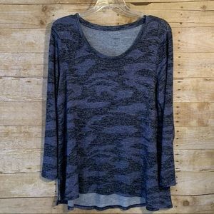 Sonoma Blue Black Camo Print Hi-Lo Tunic Top Size XL EUC